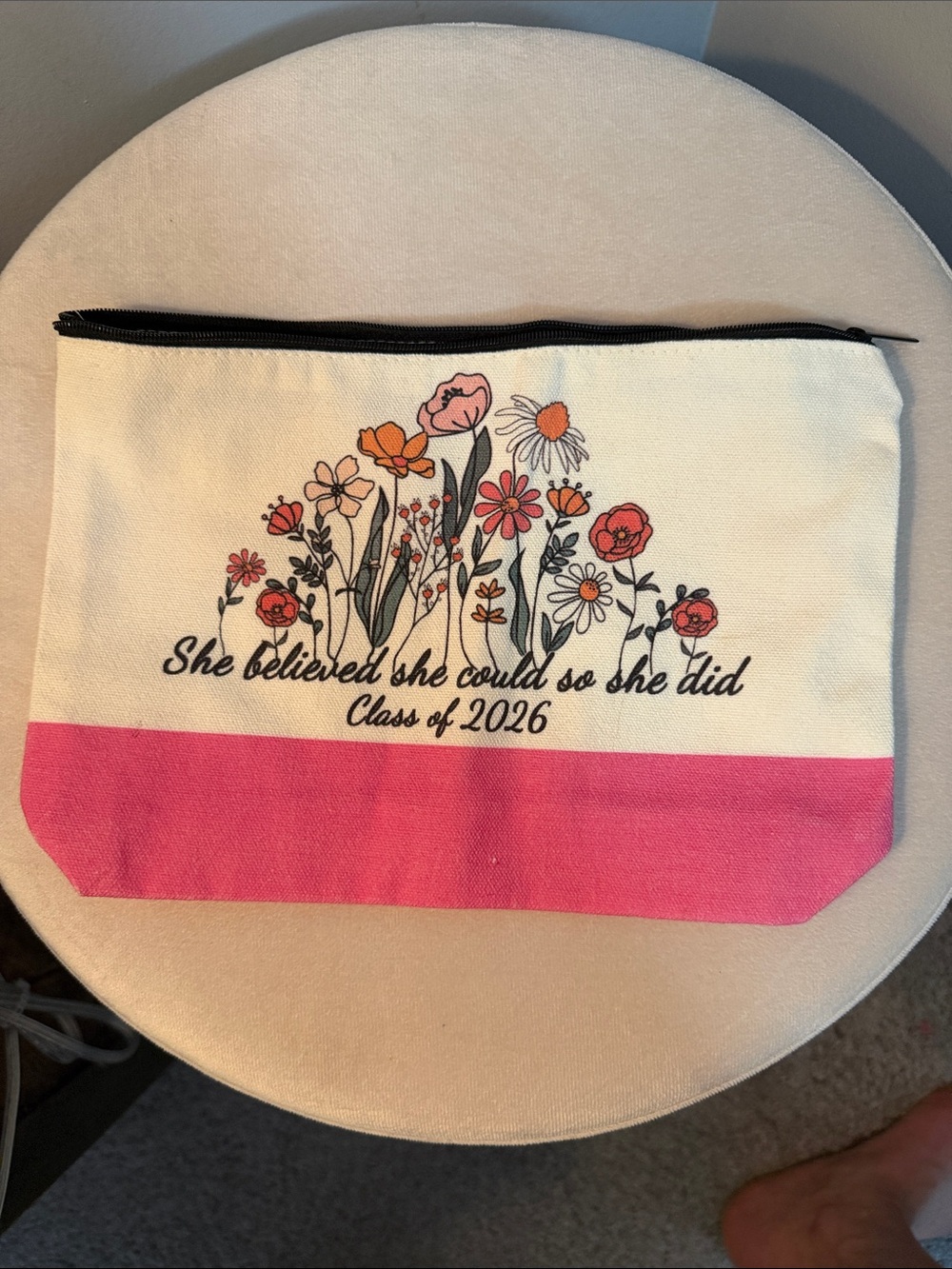 Source Unknown Floral Canvas Cosmetic Pouch - Pink & Cream